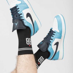 Baller Boys Black Rebound socks with Blue Nike sneakers